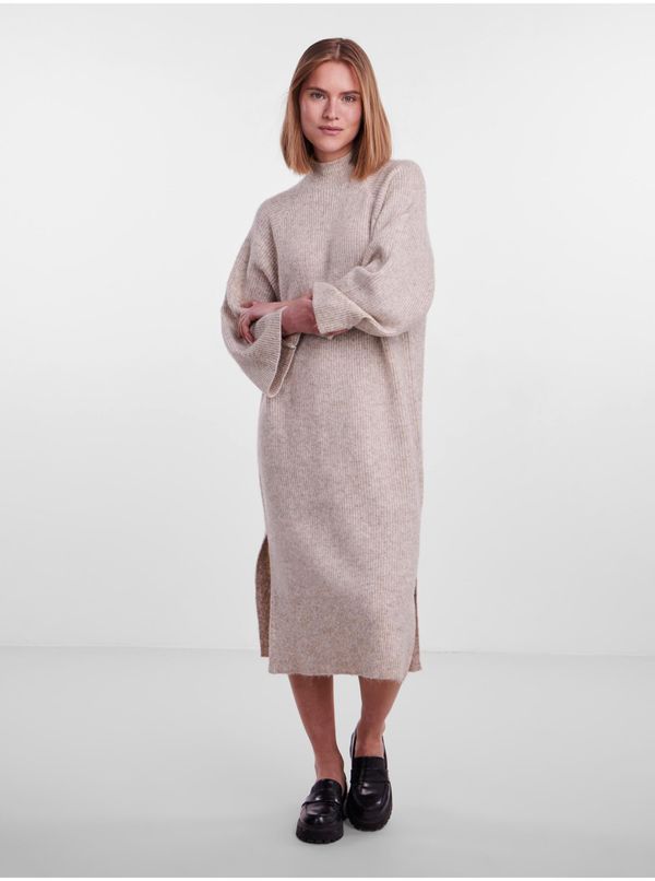 Pieces Beige Women's Sweater Oversize Midi Dress Pieces Jade - Women