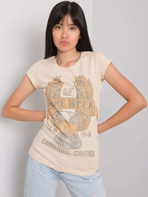 Fashionhunters Beige women's T-shirt with application