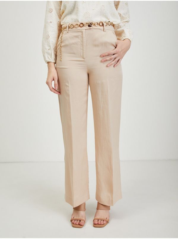 Orsay Beige women's trousers with linen blend ORSAY