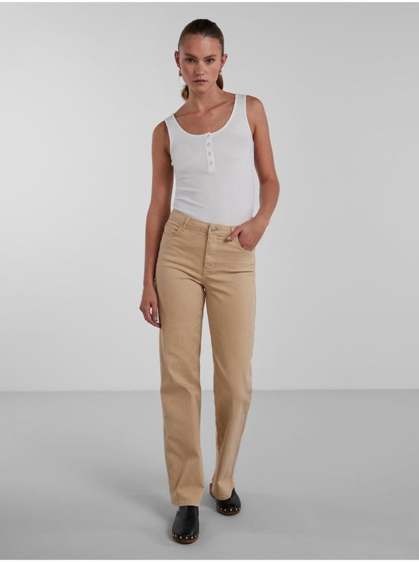 Pieces Beige Women's Wide Jeans Pieces Peggy - Women