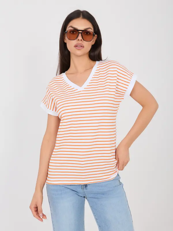 RELEVANCE Bela in oranžna majica z velikimi rokavi