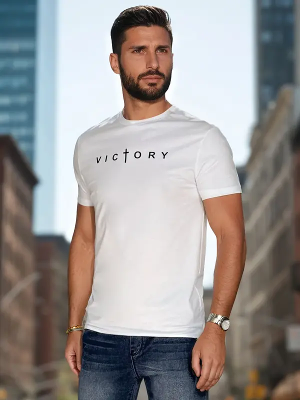 DStreet Bela majica z napisom VICTORY