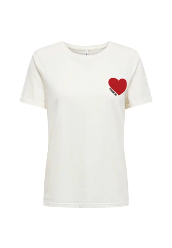 Only Bela majica z rdečim srcem