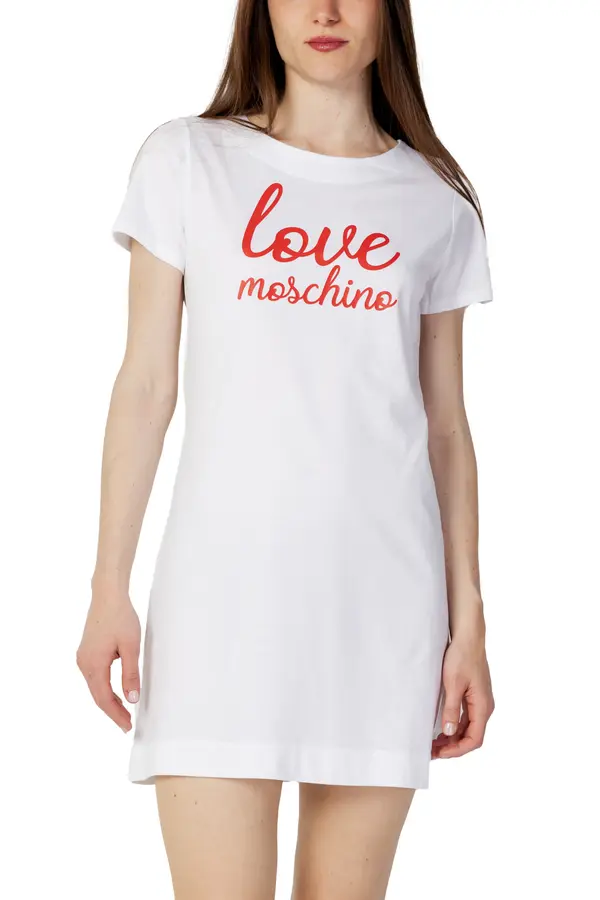 Love Moschino Bela potiskana obleka Love Moschino