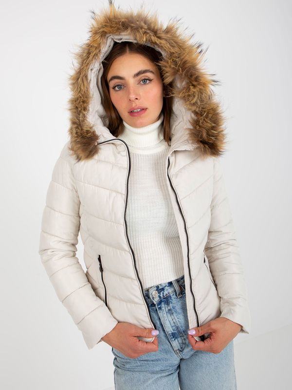 Fashionhunters Bela prešita prehodna jakna s kapuco