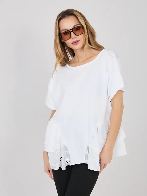 Italy Moda Bela razširjena bluza z okrasnim vezenjem