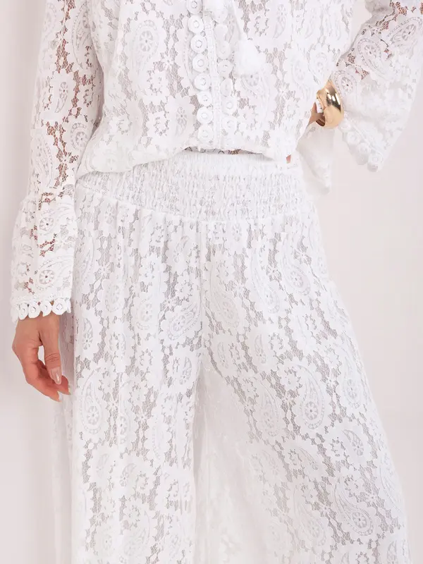 Italy Moda Bele čipkaste palazzo hlače