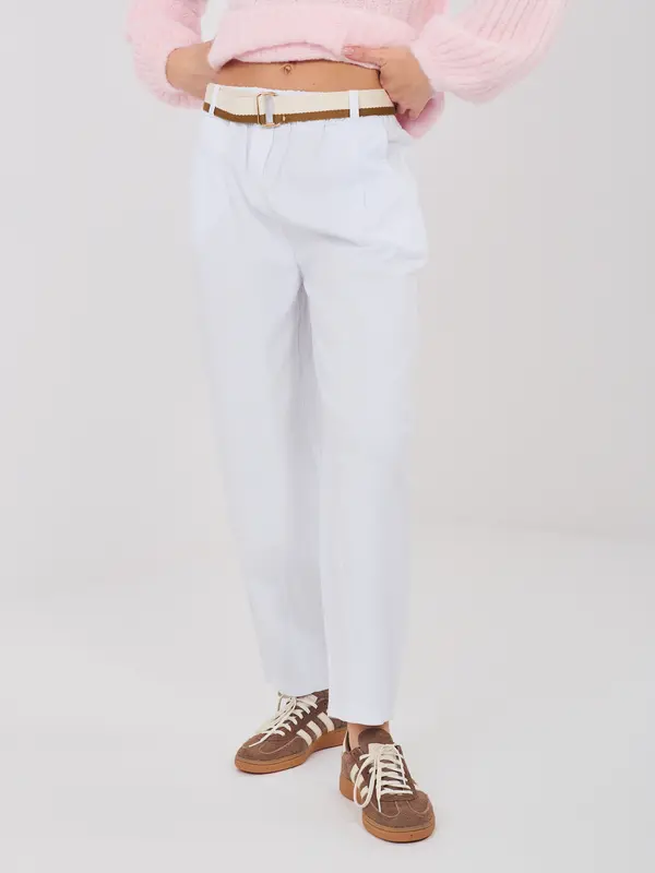 Italy Moda Bele enobarvne hlače