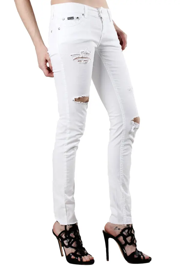 Sexy Woman Bele ozke kavbojke z raztrganim učinkom