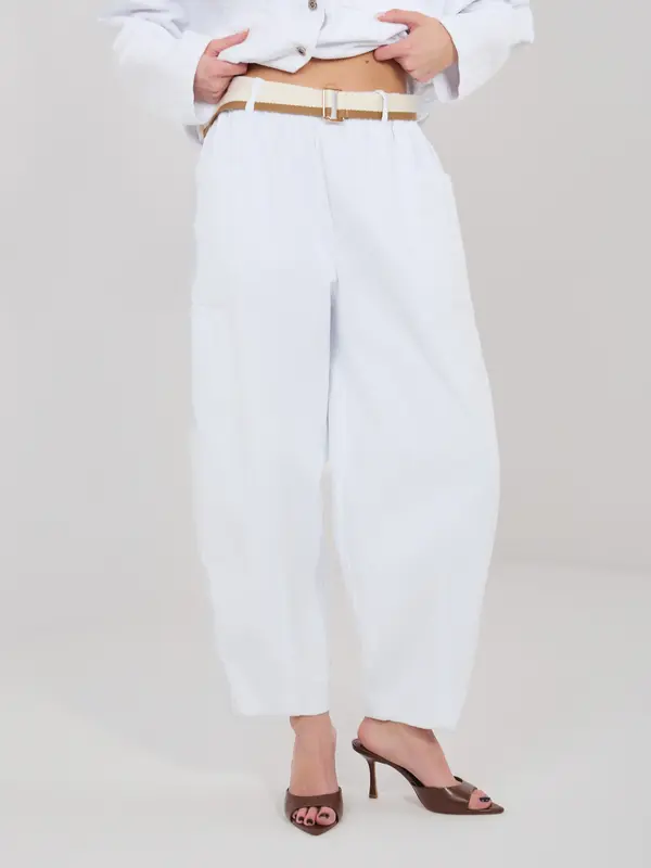 RUE PARIS Bele žametne hlače z žepi