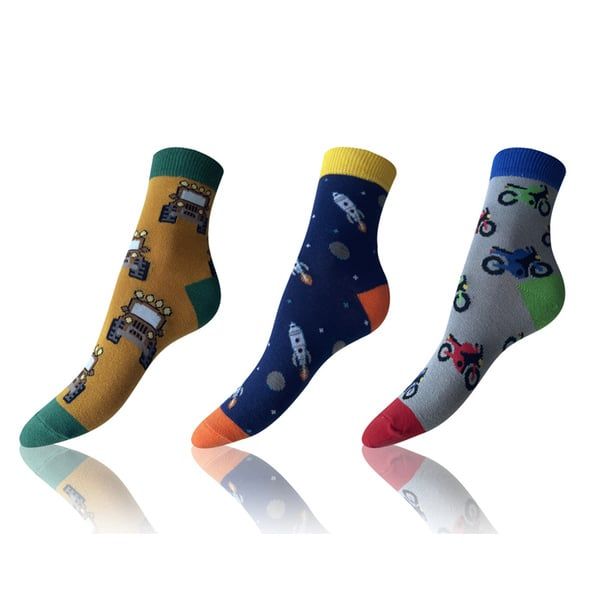 Bellinda Bellinda CRAZY KIDS SOCKS 3x - Kids crazy socks 3 pairs - black - green - gray