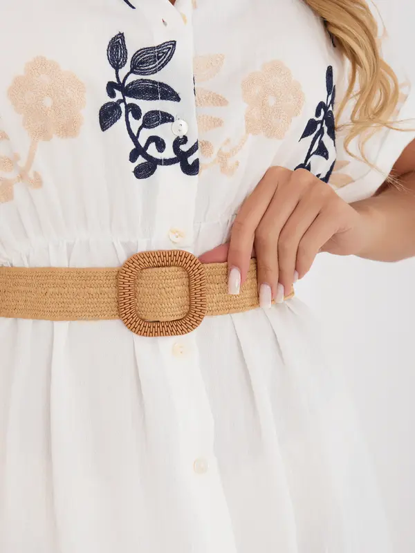 Italy Moda Belo-modra srajčna obleka