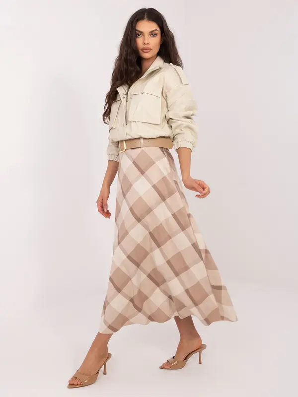 Italy Moda Bež krilo A-kroja s karo vzorcem