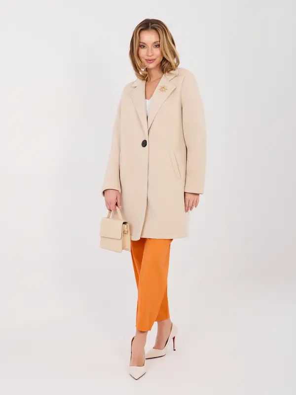 RUE PARIS Bež plašč z enim gumbom