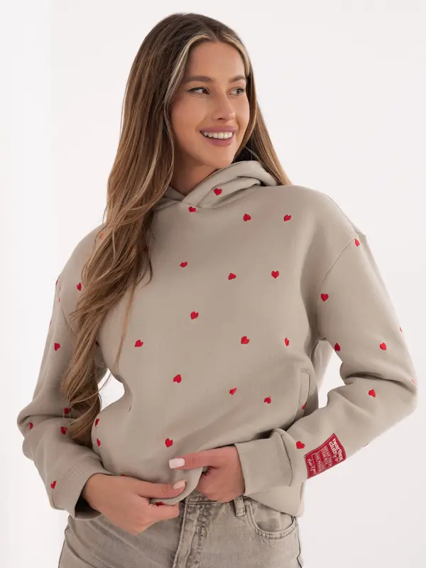 EIGHT 2 NINE Bež pulover s kapuco in srčki