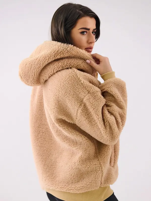 Factory Price Bež pulover s kapuco z zadrgo