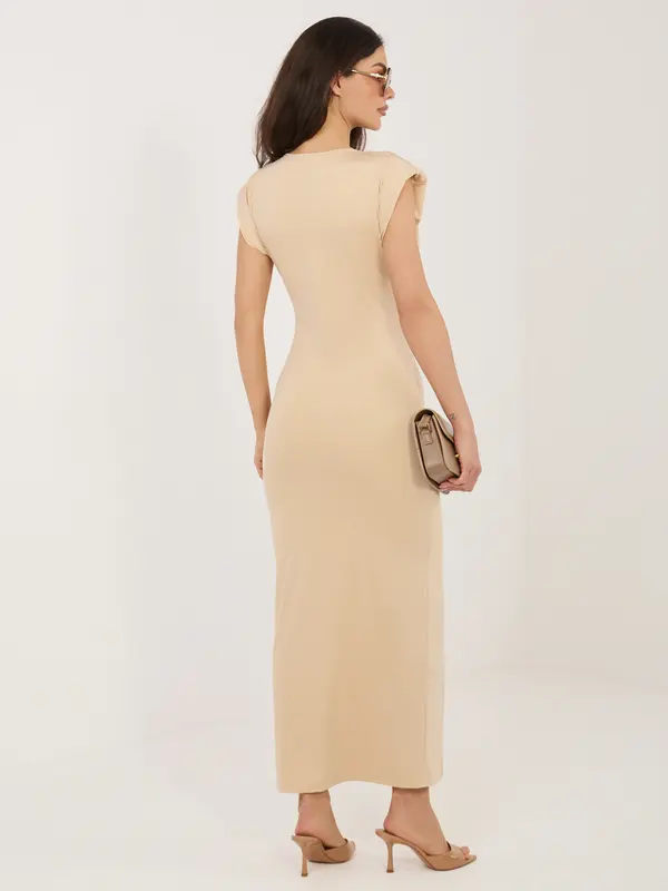 RUE PARIS Bež večerna obleka z razporkom