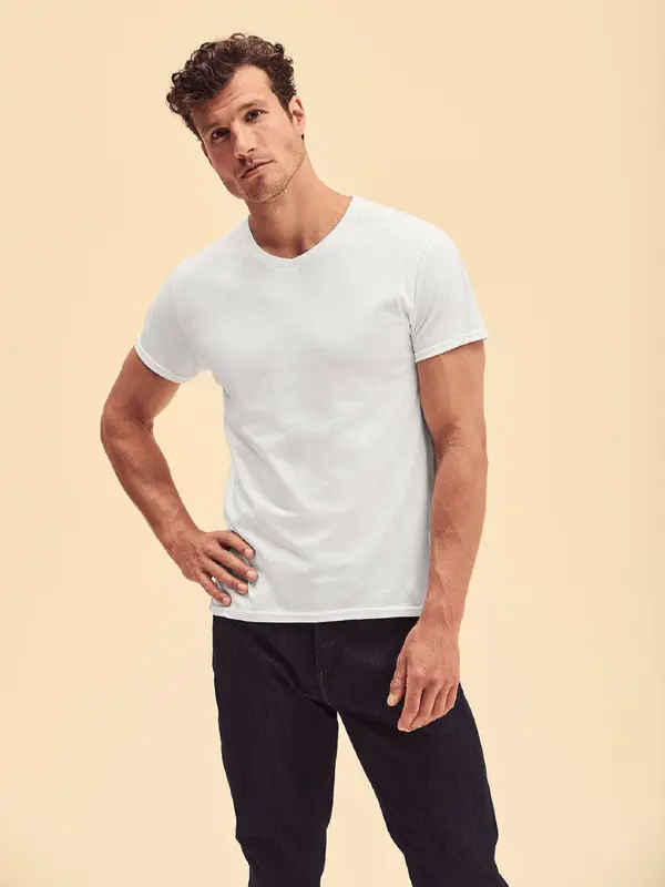 Fruit of the Loom Biała koszulka męska Iconic V-Neck Fruit of the Loom