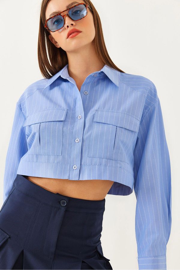 Bianco Lucci Bianco Lucci Women's Asymmetrical Yoke Crop Shirt 4496