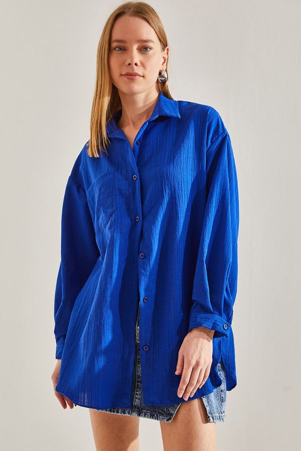 Bianco Lucci Bianco Lucci Women's Bella Fabric Single Pocket Oversize Shirt
