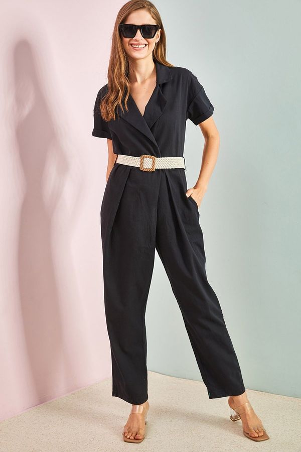 Bianco Lucci Bianco Lucci Women's Belted Thin Gabardine Jumpsuit 20162