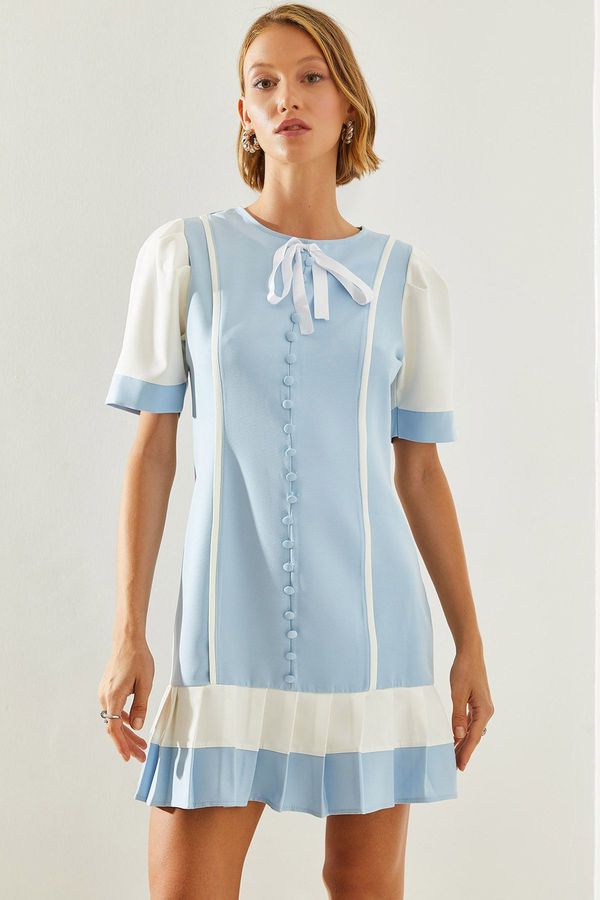 Bianco Lucci Bianco Lucci Women's Bow Collar Ruffle Detail Hidden Zipper Dress 21192