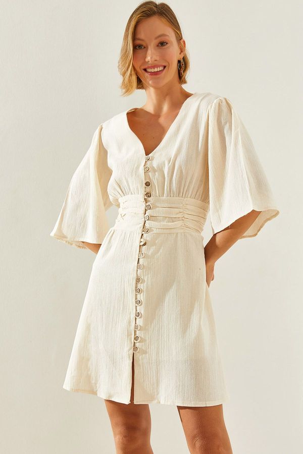 Bianco Lucci Bianco Lucci Women's Buttoned Front and Elastic Waist Dress