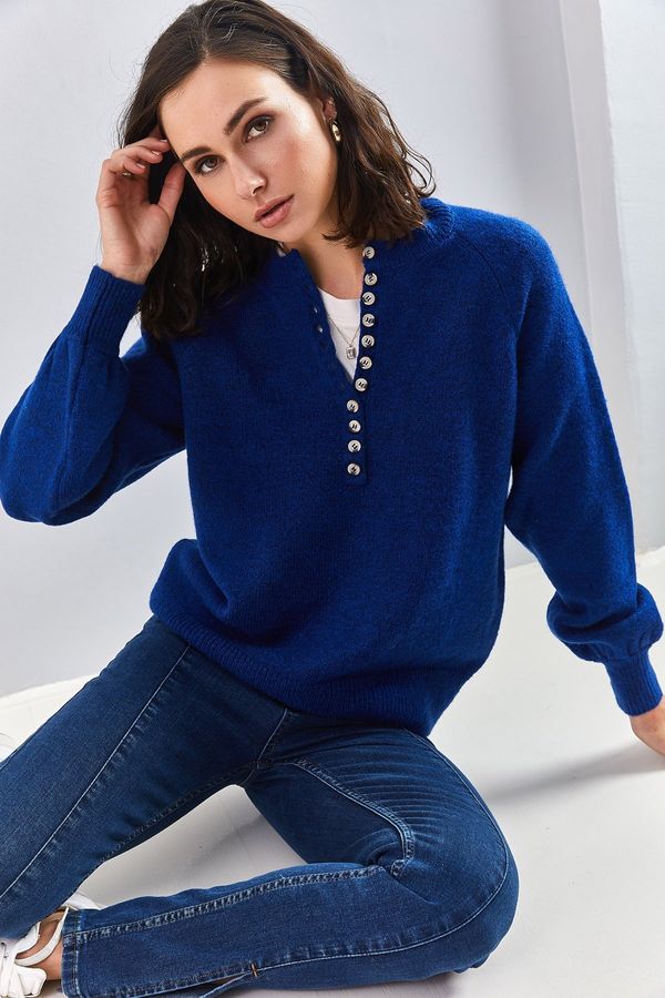 Bianco Lucci Bianco Lucci Women's Buttoned Neck Turtleneck Knitwear Sweater