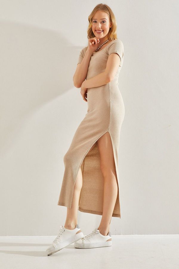 Bianco Lucci Bianco Lucci Women's Camisole Square Collar Ribbed Slit Dress