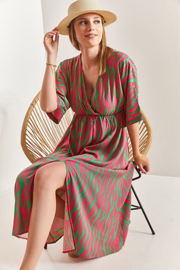 Bianco Lucci Bianco Lucci Women's Double Breasted Collar Patterned Flared Dress