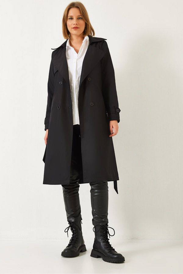 Bianco Lucci Bianco Lucci Women's Double Breasted Neckline Belted Trench Coat with Pockets 5918