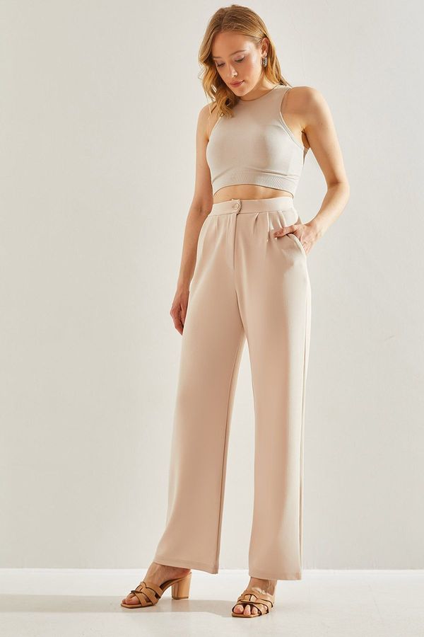 Bianco Lucci Bianco Lucci Women's Double Pleated Knitted Palazzo Trousers