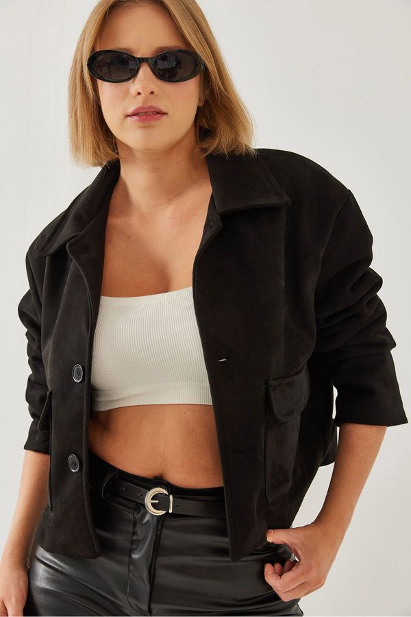 Bianco Lucci Bianco Lucci Women's Double Pocket Buttoned Suede Jacket 2499