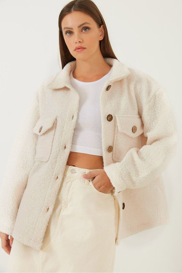 Bianco Lucci Bianco Lucci Women's Double Pocket Spider Fabric Jacket 4636