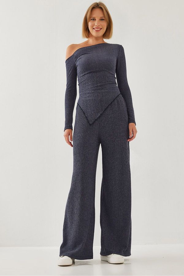 Bianco Lucci Bianco Lucci Women's Elastic Waist Asymmetric Cut Bottom Top Set