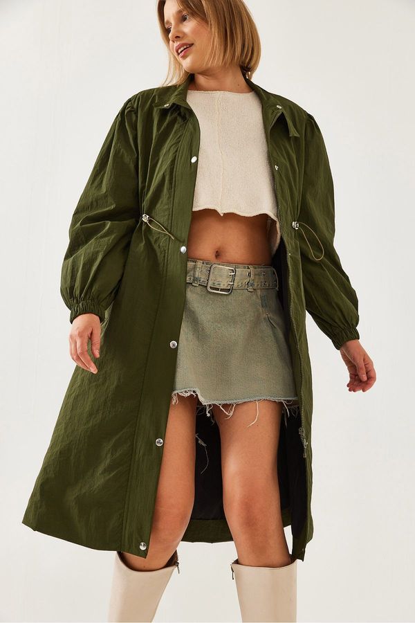 Bianco Lucci Bianco Lucci Women's Elastic Waist Long Raincoat 5939