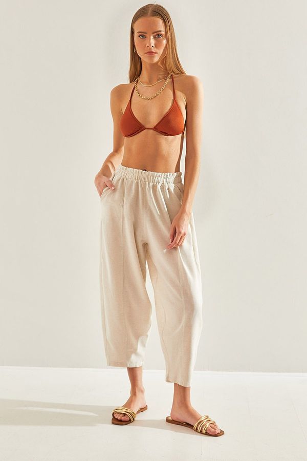 Bianco Lucci Bianco Lucci Women's Elastic Waist Pocket Linen Trousers