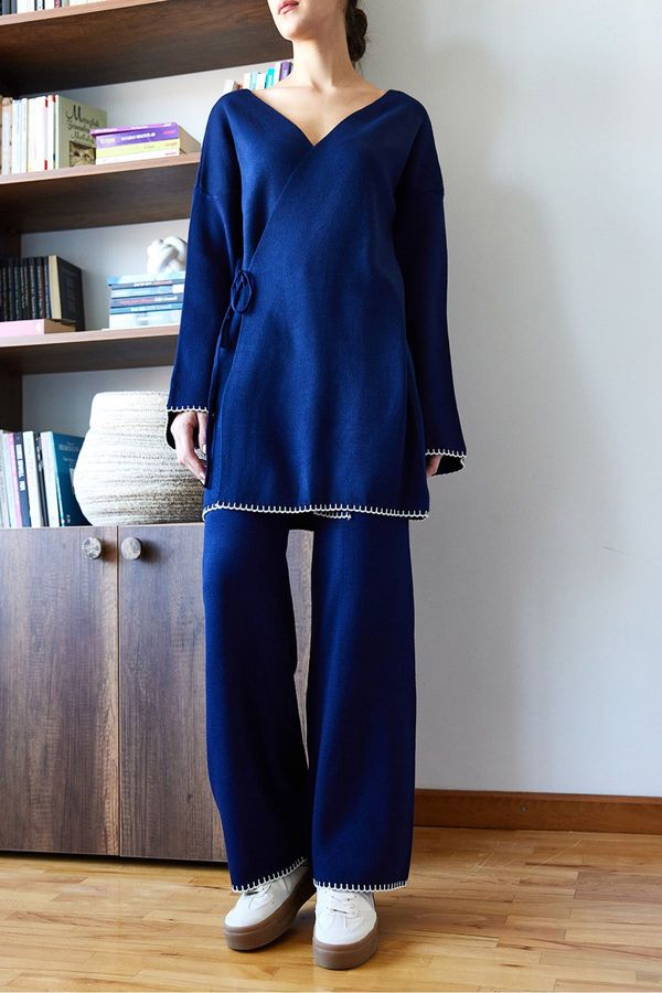 Bianco Lucci Bianco Lucci Women's Embroidered Sides Knitwear Bottom Top Suit 8034