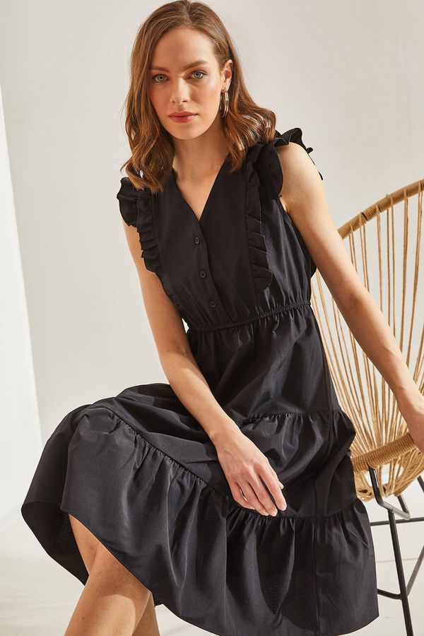 Bianco Lucci Bianco Lucci Women's Frilly Waist Elastic Buttoned Flared Dress