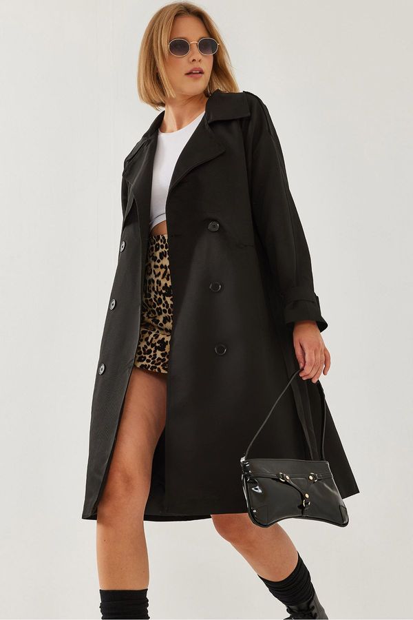 Bianco Lucci Bianco Lucci Women's Front Aller Detail Double Breasted Trench Coat 8118