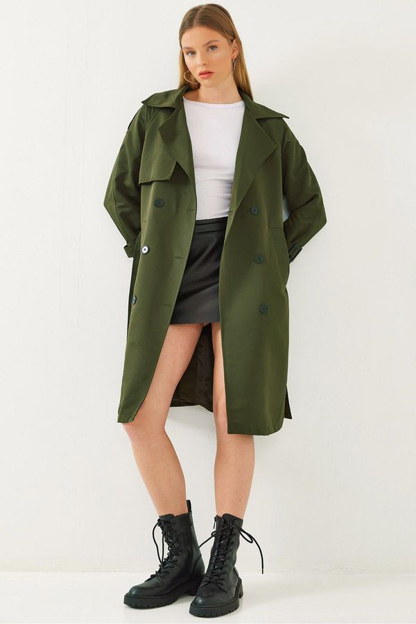 Bianco Lucci Bianco Lucci Women's Front Aller Detail Double Breasted Trench Coat 8118