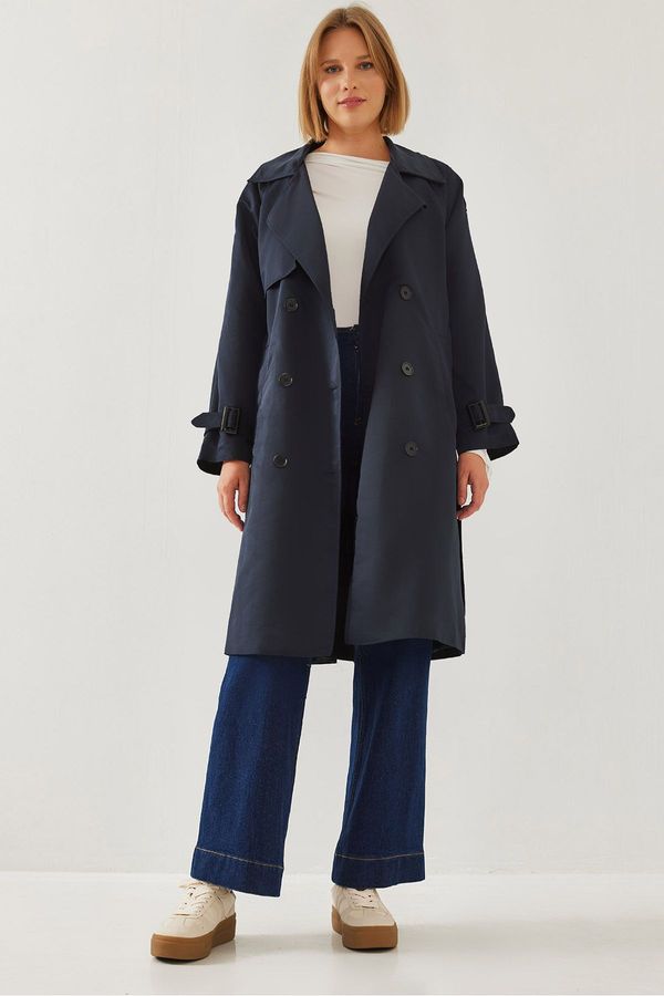 Bianco Lucci Bianco Lucci Women's Front Aller Detail Double Breasted Trench Coat 8118