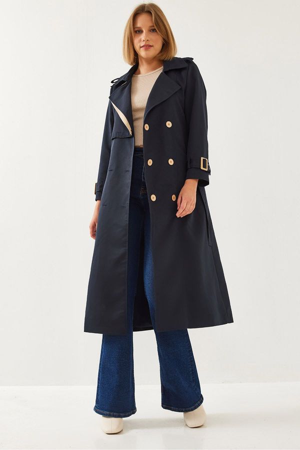 Bianco Lucci Bianco Lucci Women's Garni Windbreaker Detail Flap Trench Coat 2488