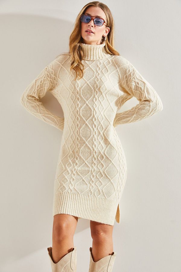 Bianco Lucci Bianco Lucci Women's Hair Braided Turtleneck Knitwear Dress