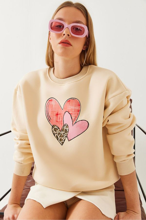 Bianco Lucci Bianco Lucci Women's Heart Printed Sweatshirt MBHS017