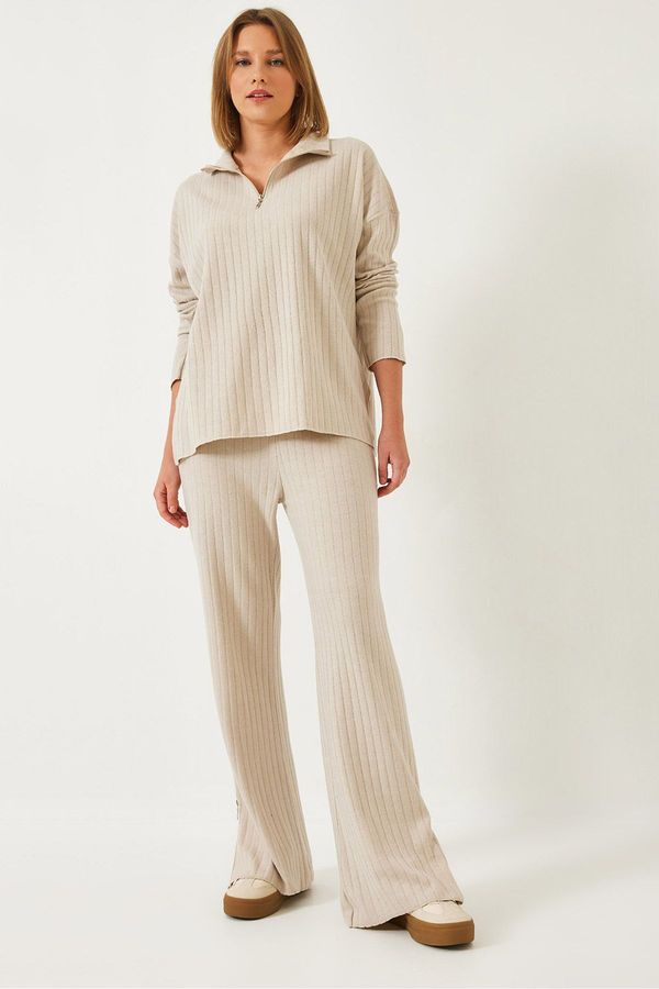 Bianco Lucci Bianco Lucci Women's Leg and Collar Zippered Degaje Bottom Top Set 0204