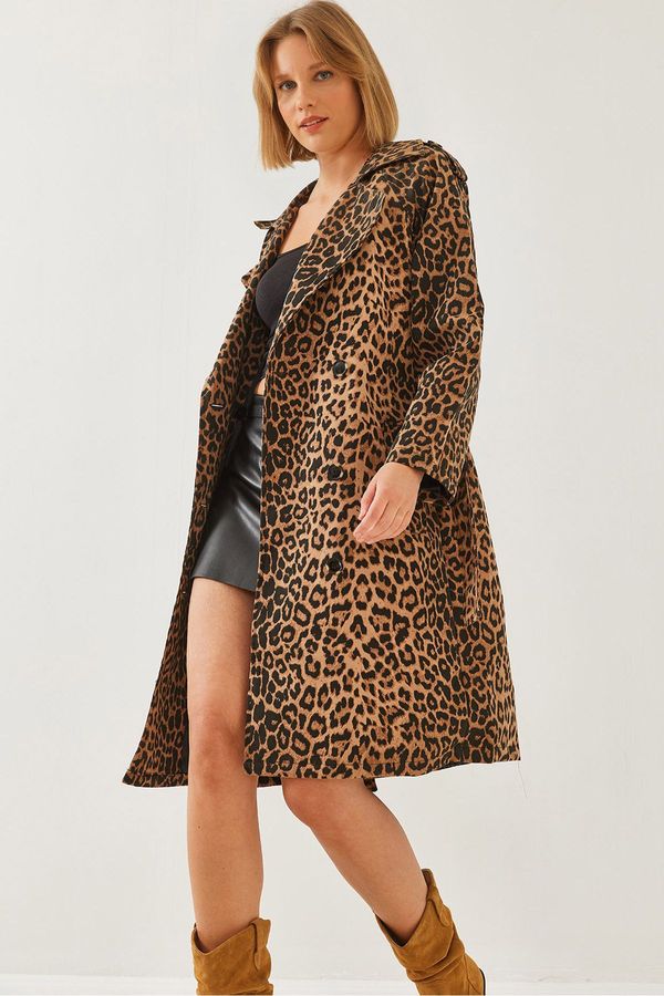 Bianco Lucci Bianco Lucci Women's Leopard Print Trench Coat 2490