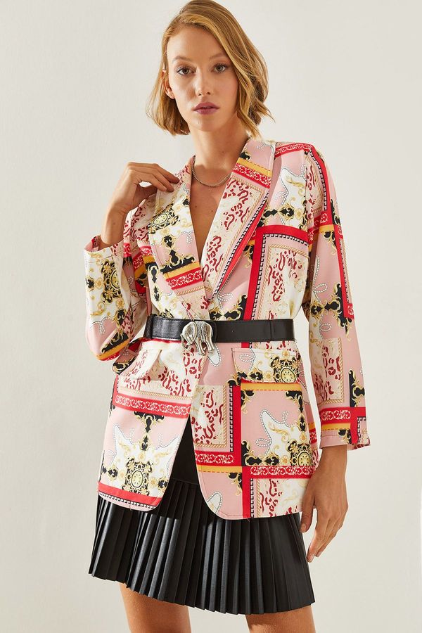 Bianco Lucci Bianco Lucci Women's Lined Belted Patterned Blazer Jacket 2207