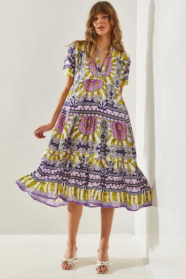 Bianco Lucci Bianco Lucci Women's Magnificent Collar Katkat Patterned Viscose Dress