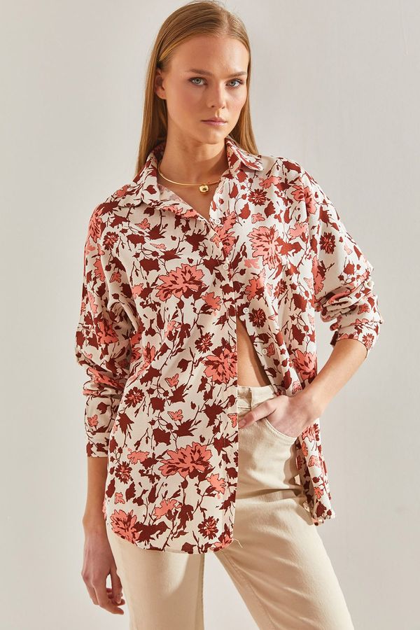 Bianco Lucci Bianco Lucci Women's Multi Patterned Casual Linen Shirt